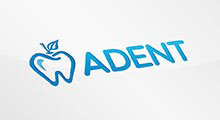 Projekt Logo dla Gabinetu Stomatologicznego Adent. Znak Graficzny przedstawia połączenie wizerunku jabłka oraz zęba.