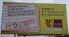 Banner dla Alior Bank. Został przez nas wydrukowany oraz zamontowany.